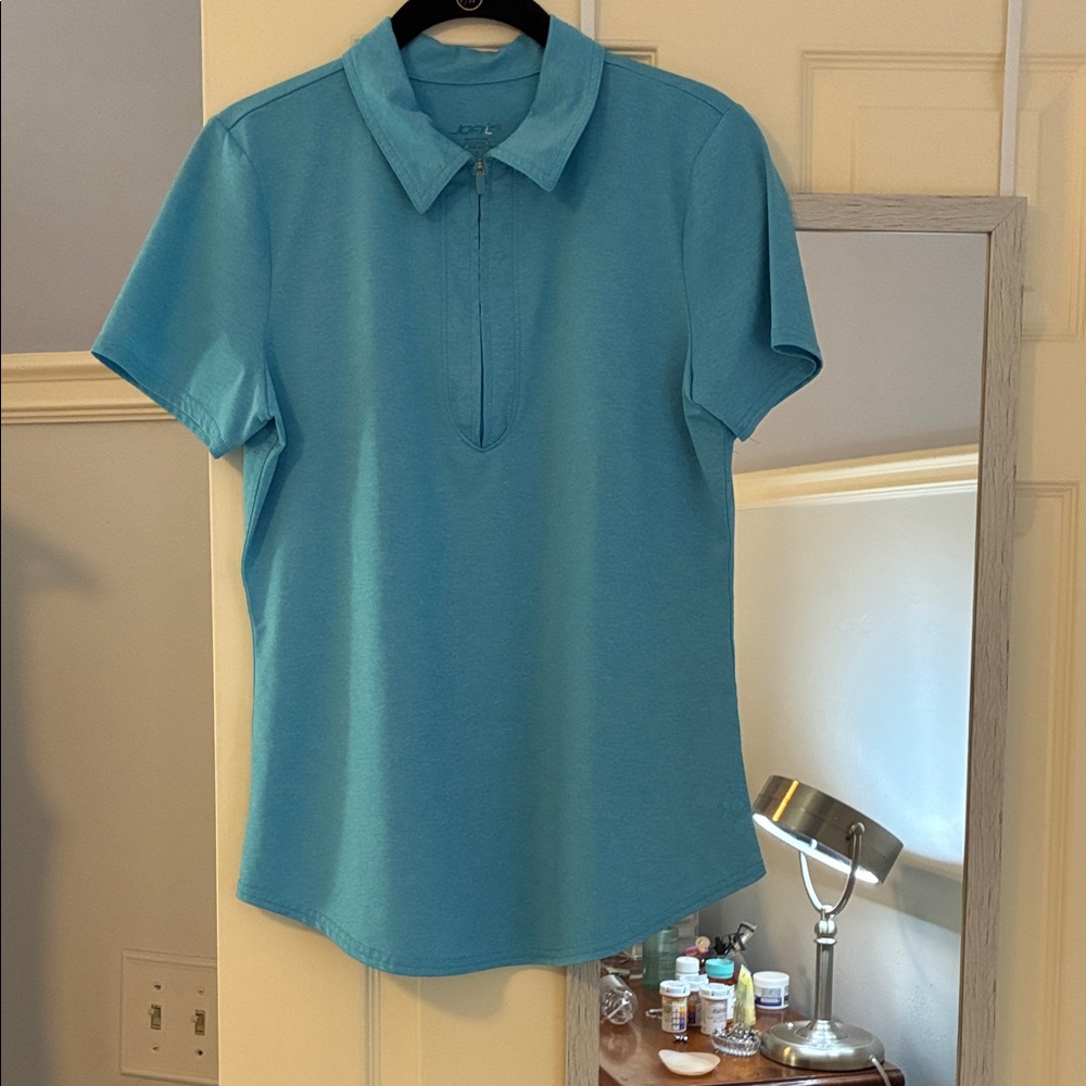 Jofit Aqua Blue Short-Sleeve Polo Zip Top